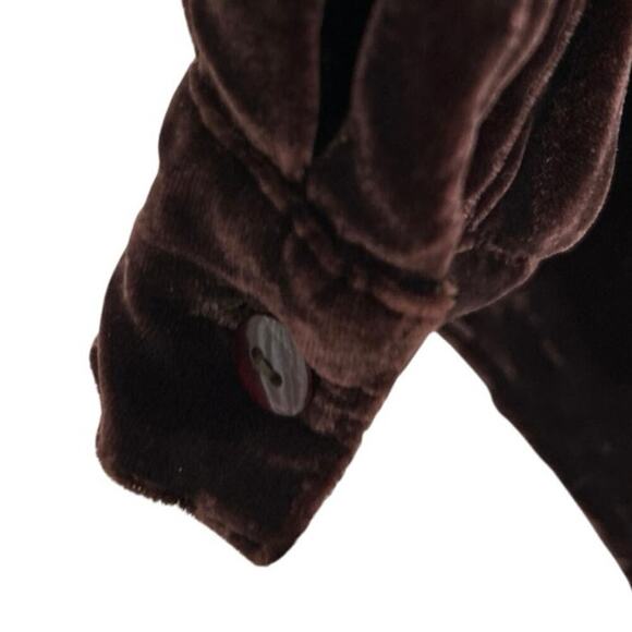 JONES & CO Vintage Silk Blend Chocolate Brown Velvet Oversized Button Down Top S - Picture 8 of 10